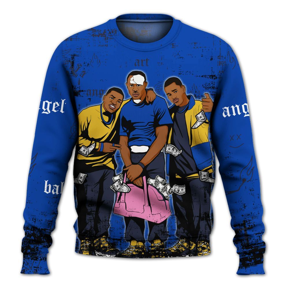 Sweatshirt To Match Brazil Racer Blue Yellow 3s - Paid In Full Money All Over Print