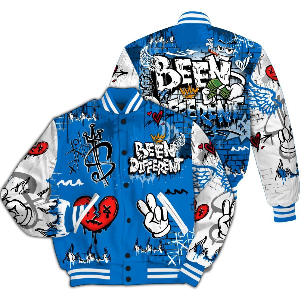 Varsity Jacket To Match Blueberry 12s - Been Dif2erent Drip Graffiti All Over Print