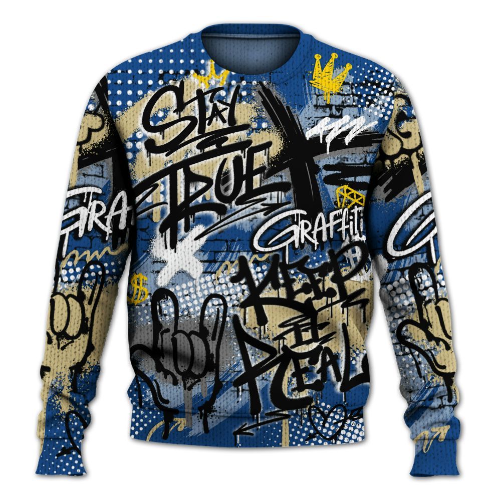 Knitted Sweater To Match Air Ship Royal Blue - True It Real Graffiti Streetwear