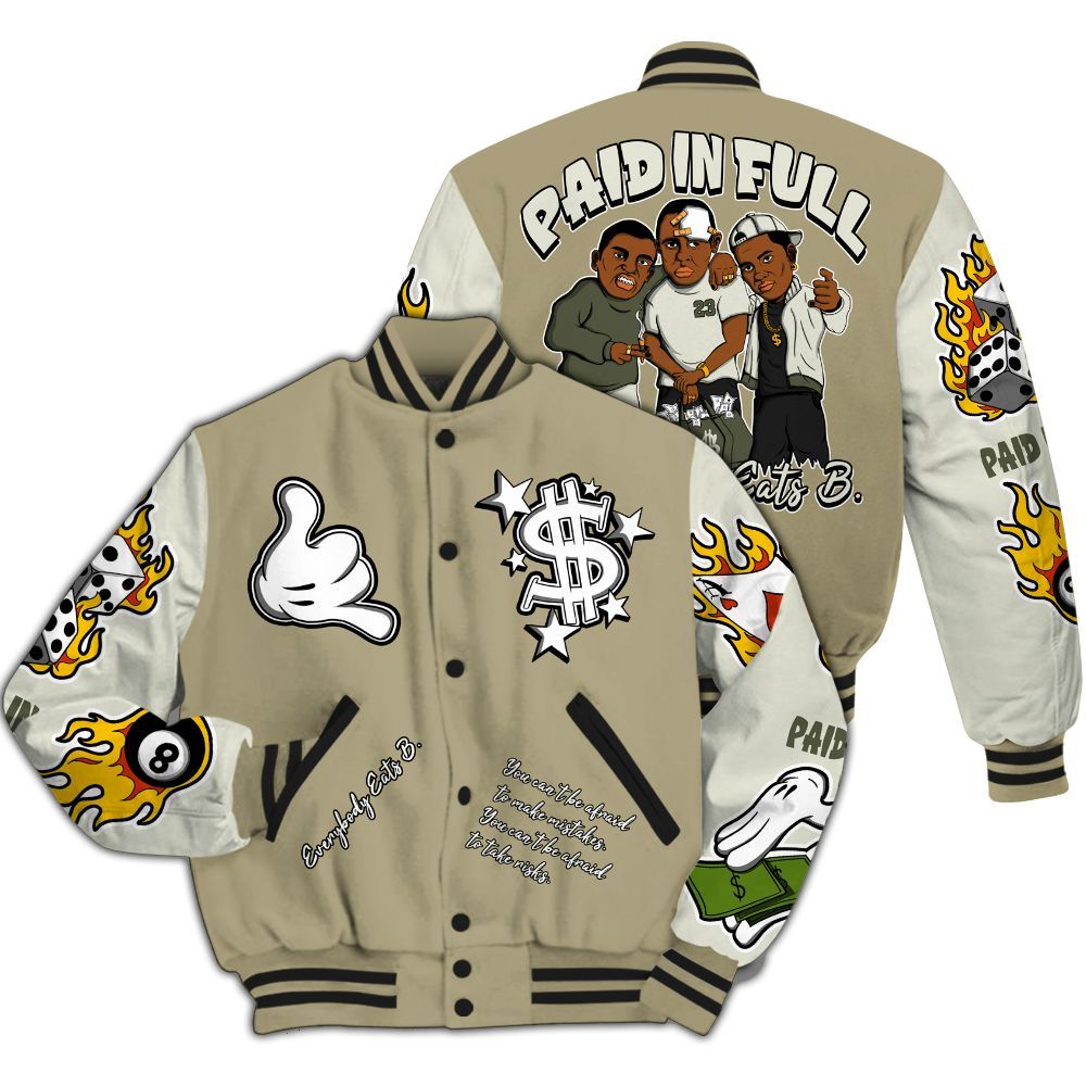 Varsity Jacket To Match Low OG Medium Olive 1s - Everybody Paid In Full Graphic All Over Print