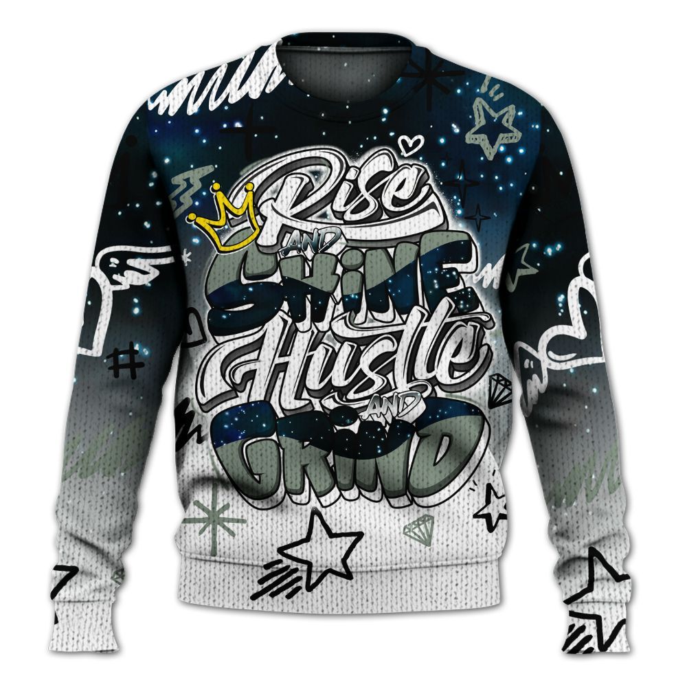 Knitted Sweater To Match Air Foamposite One Galaxy - Rise Shine Hustle Grind