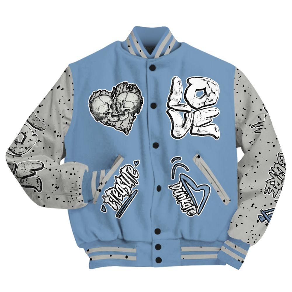 Varsity Jacket To Match University Blue 4s - Skull Bear All Over Print
