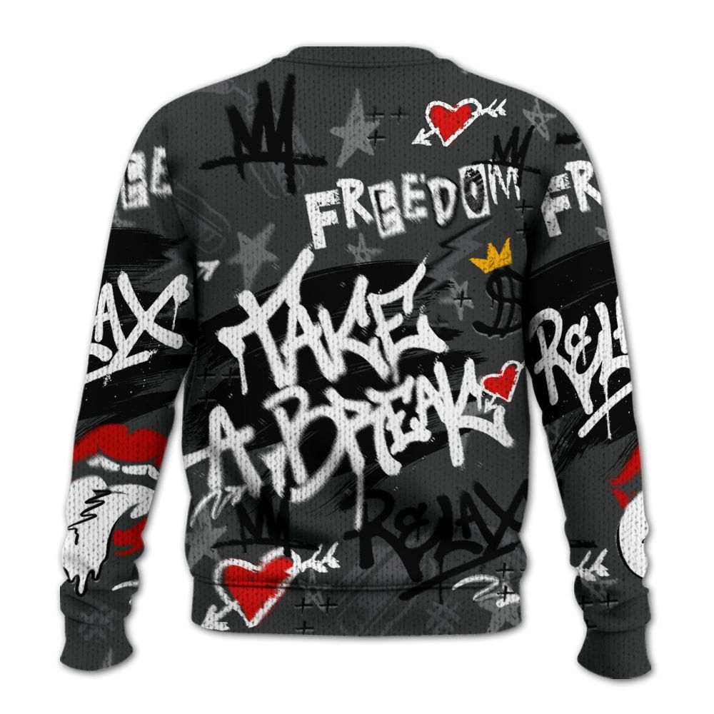 Knitted Sweater To Match White Thunder 4s - Take Break Freedom Graffiti Streetwear