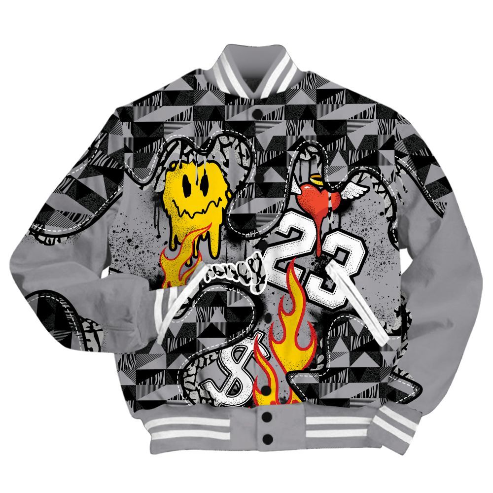 Varsity Jacket To Match Cement Grey 3s - 23 Smile Burning Heart All Over Print