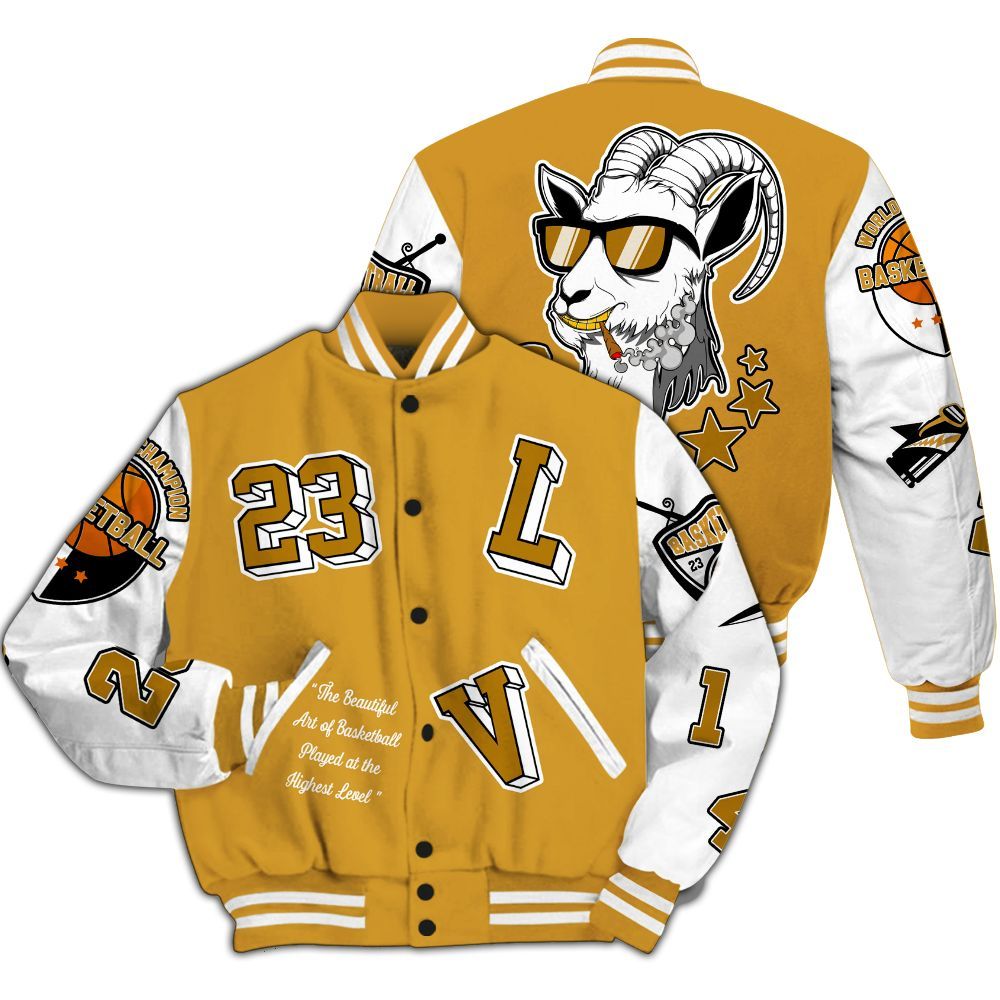 Varsity Jacket To Match Dunk Low Wheat Pale Ivory - The GOAT Got Em Retro Graphic All Over Print
