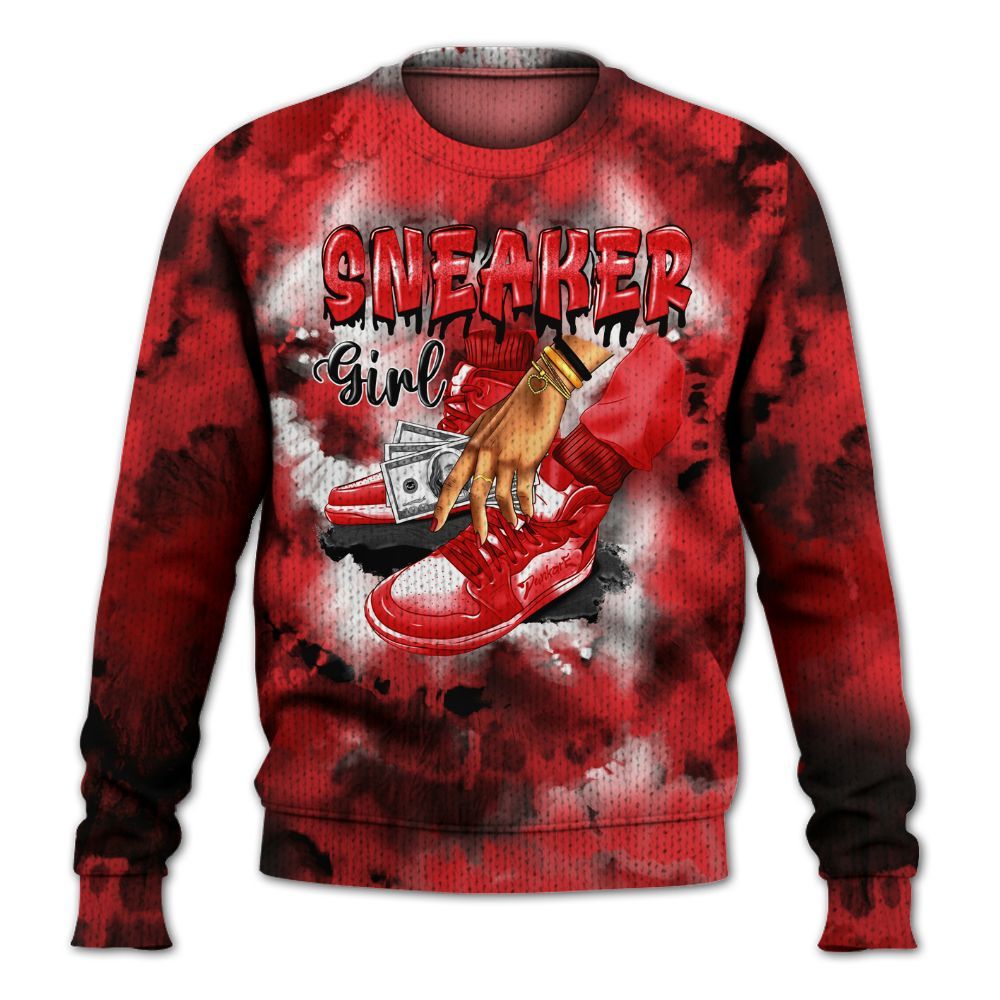 Knitted Sweater To Match Chile Red 9s - SNEAKER Girl Money Drip Tie Dye