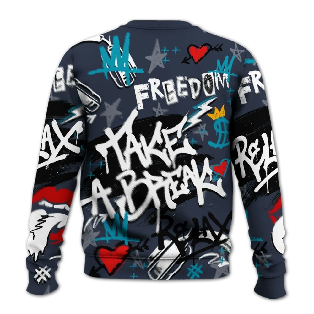 Sweatshirt To Match Retro Obsidian 13s - Take Break Freedom Graffiti Streetwear All Over Print