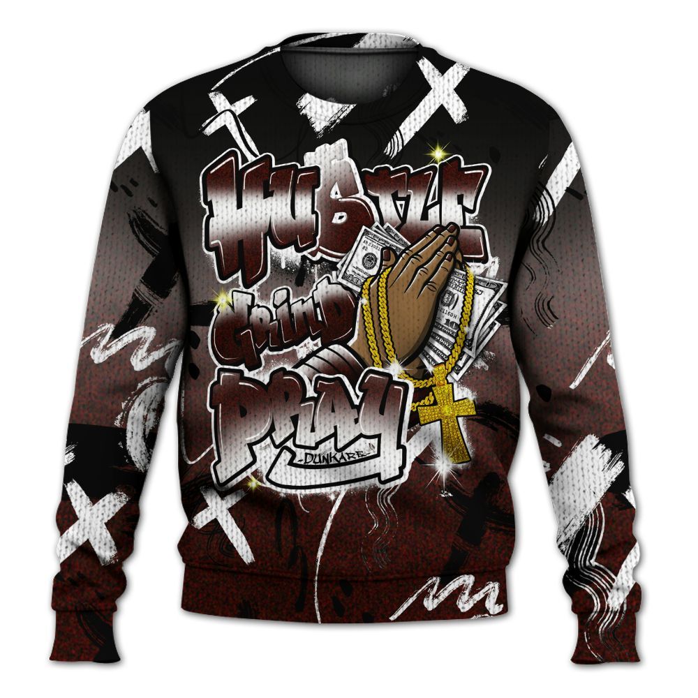 Knitted Sweater To Match Air Force 1 Low Halloween Skull 2024 - Money Hustle Grind Pray