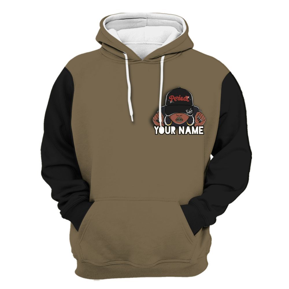 Hoodie To Match Olive 9s Varsity Jacket, Custom Name Black Girl All Over Print