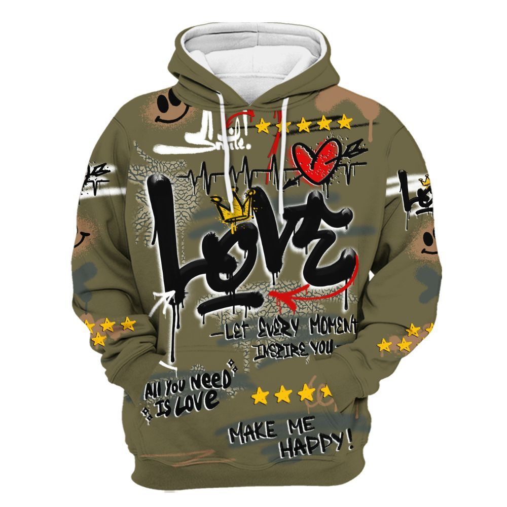 Hoodie To Match Retro Family Affair 3s - Happy Love Beats Graffiti Streetwear All Over Print