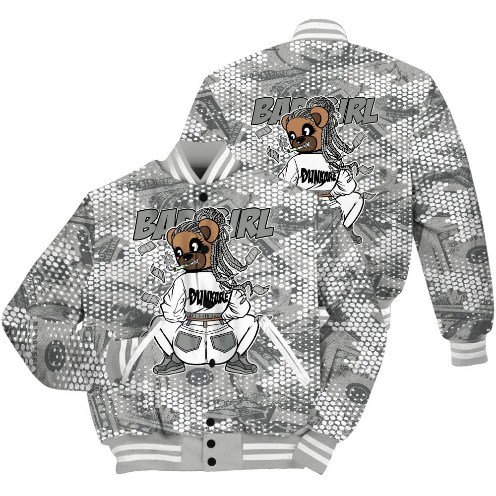 Varsity Jacket To Match Paris Cement Grey 4s Shirt - Rebellious Girl Bear Banknotes Art All Over Print