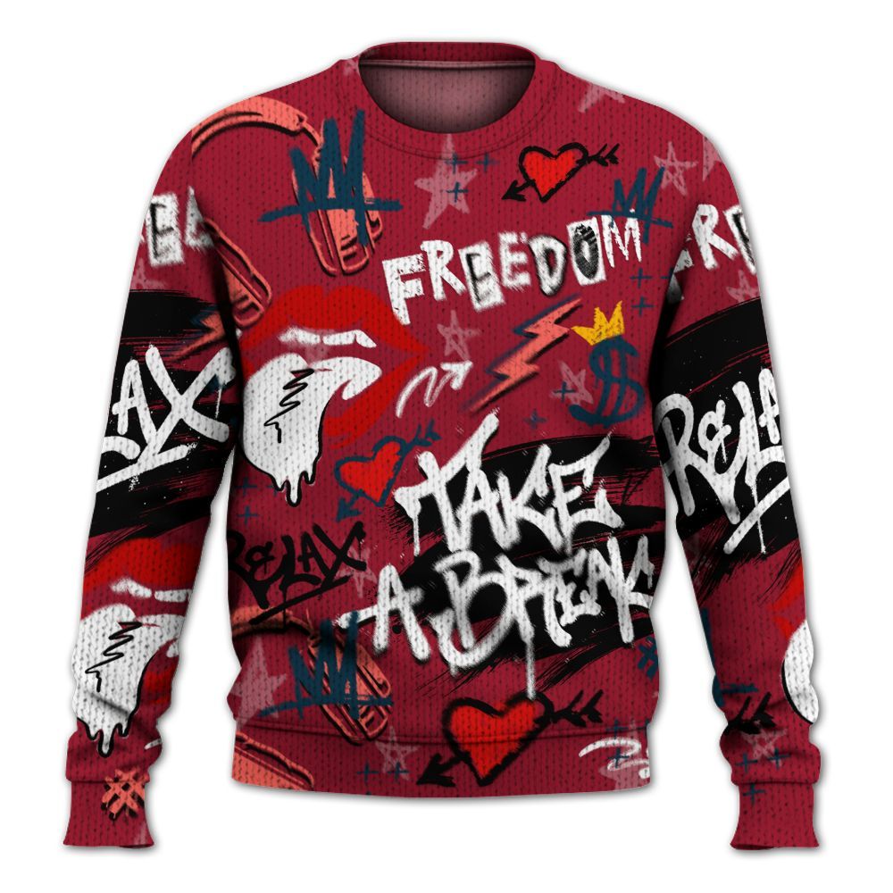 Knitted Sweater To Match Mid Multi Color 2022 1s - Take Break Freedom Graffiti Streetwear