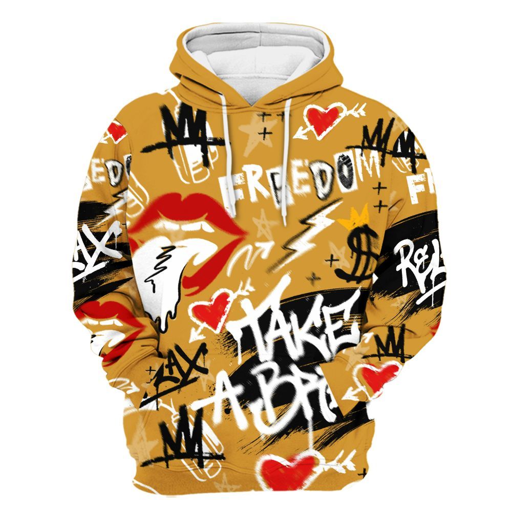 Hoodie To Match Dunk Low Wheat Pale Ivory - Take Break Freedom Graffiti Streetwear All Over Print