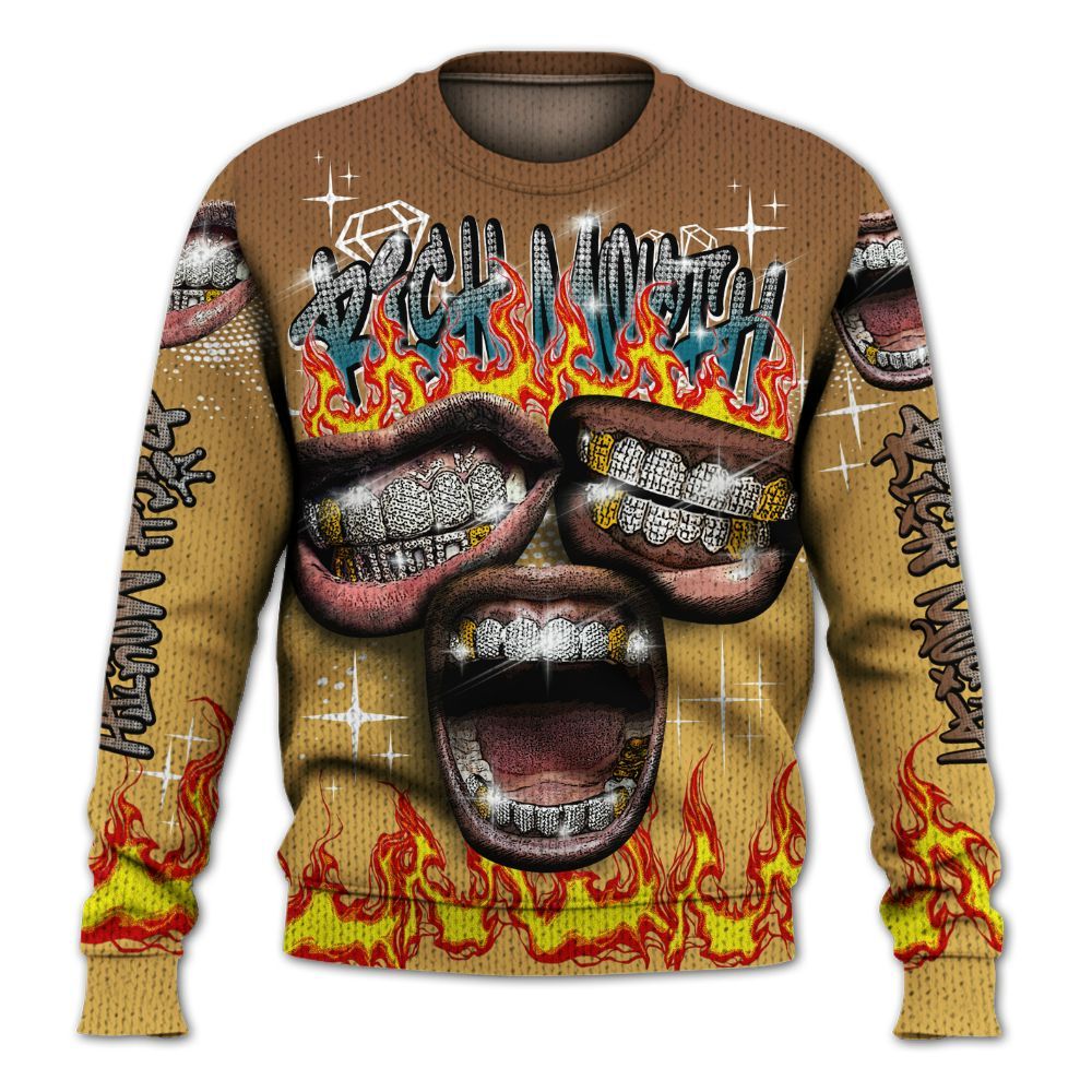 Knitted Sweater To Match Retro Cacao Wow 4s - Rich Mouth Fire Rap Retro 90s