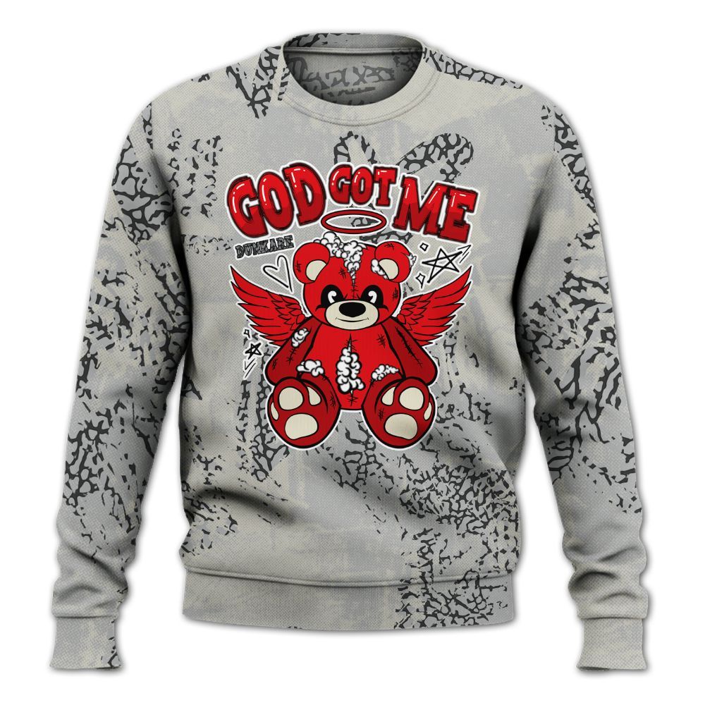 Sweatshirt To Match Cement Grey 3s - Gods Guides Me Bear Heart Grunge All Over Print