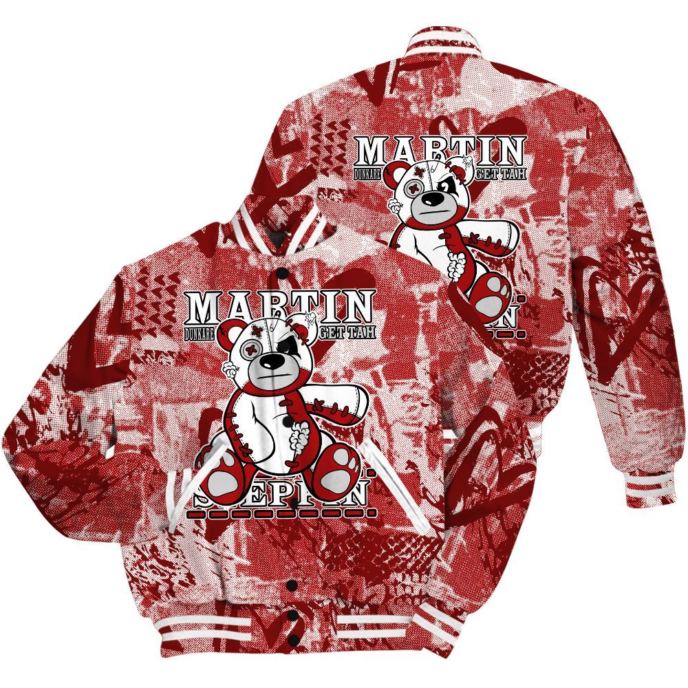 Varsity Jacket To Match Red Taxi 12s Shirt - Tah Steppin Bear Heart Grunge All Over Print