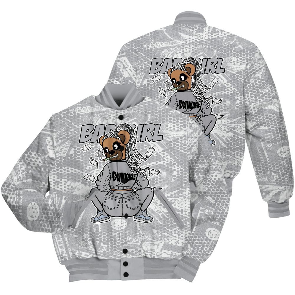 Varsity Jacket To Match Low OG Wolf Grey 1s Shirt - Rebellious Girl Bear Banknotes Art All Over Print