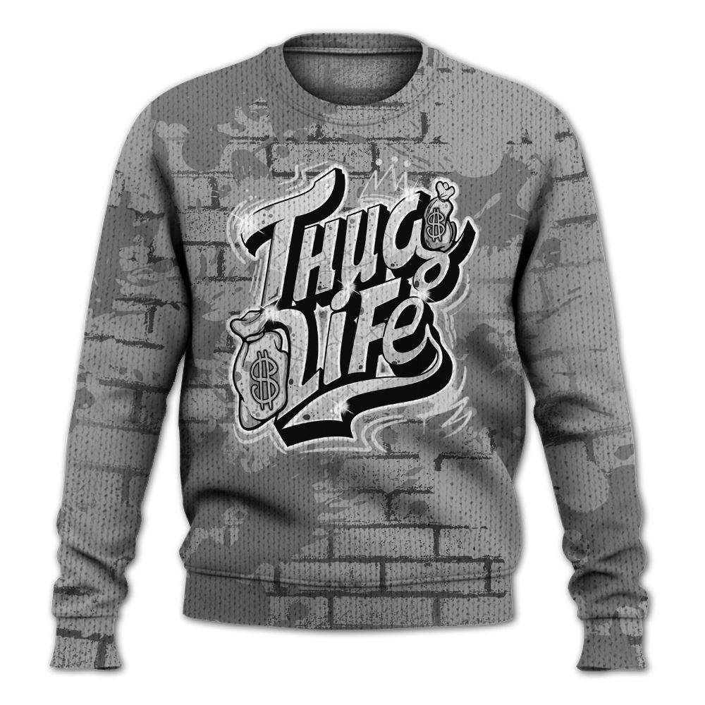 Knitted Sweater To Match Black Wolf Grey 12s - Free Thug Living Graphic Brick Art