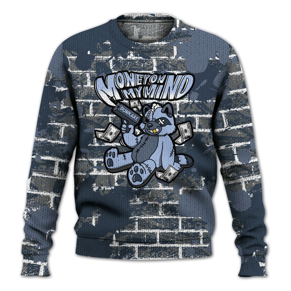 Knitted Sweater To Match Low Diffused Blue 11s - Money On My Mind Raccoon Brick