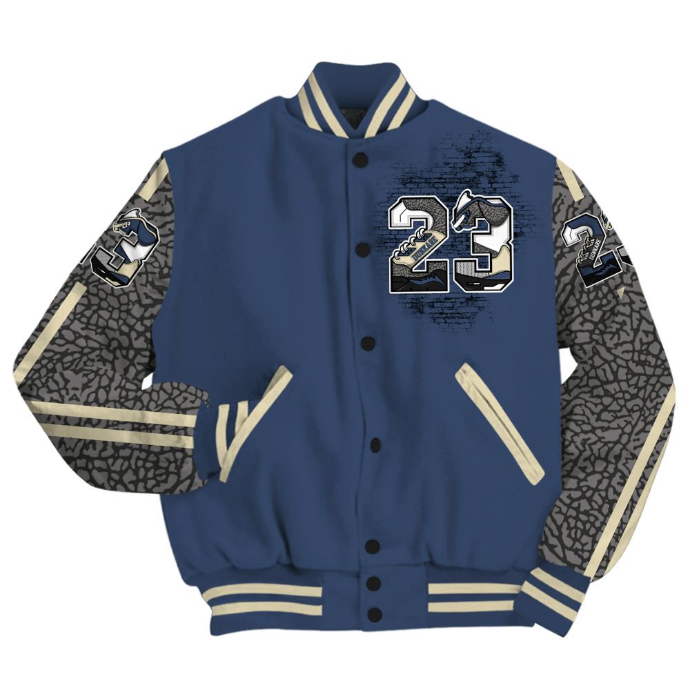 Varsity Jacket To Match Diffused Blue 3s Shirt, Custom Name Number 23 5s All Over Print
