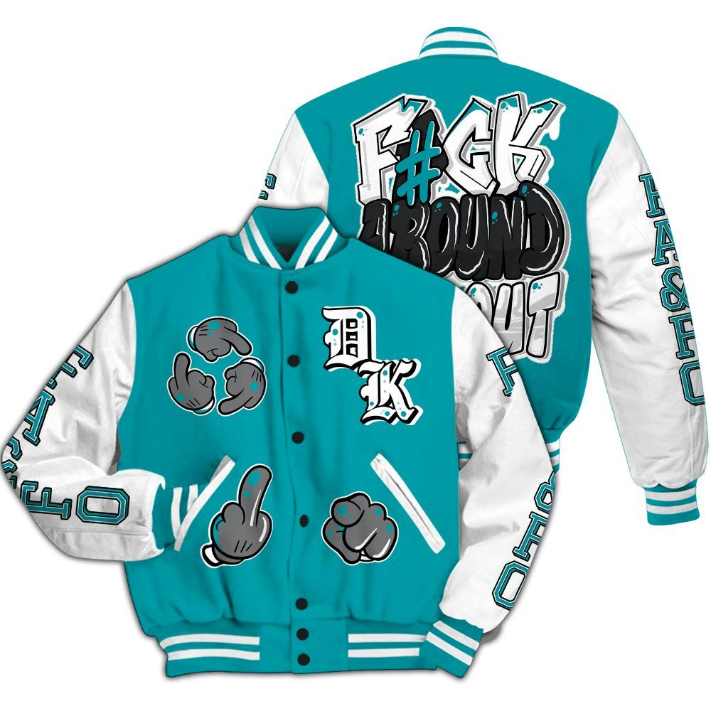 Varsity Jacket To Match Air Griffey Max Aquamarine 1s - F Around Find Out Graphic All Over Print