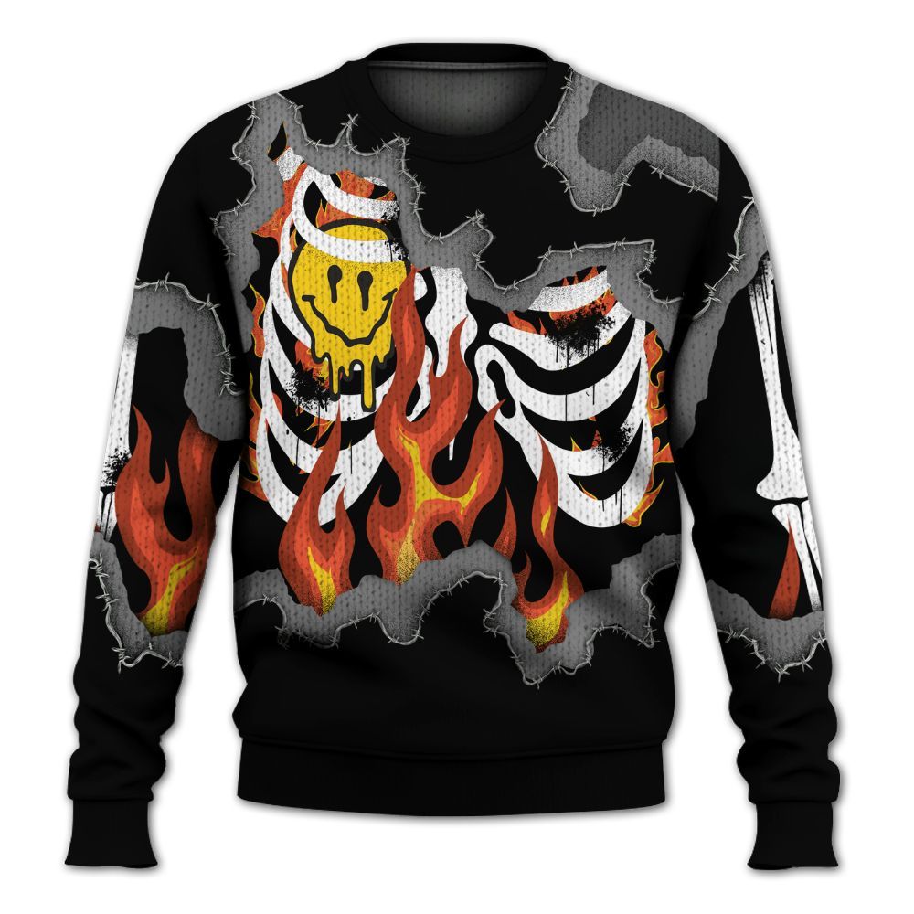 Knitted Sweater To Match White Thunder 4s - Skeleton On Fire Skrrt