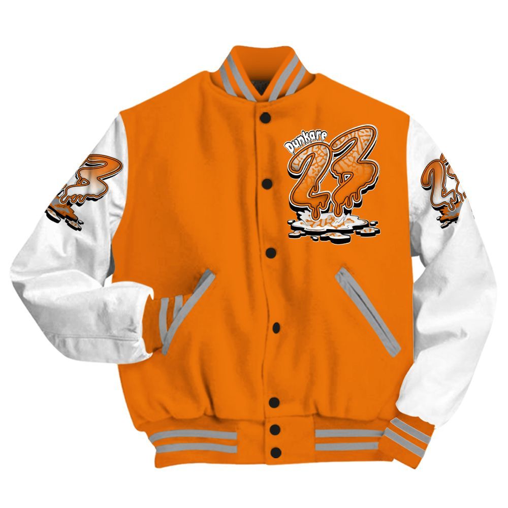 Varsity Jacket To Match Orange Citrus 3s - Custom Name 23 Drip All Over Print