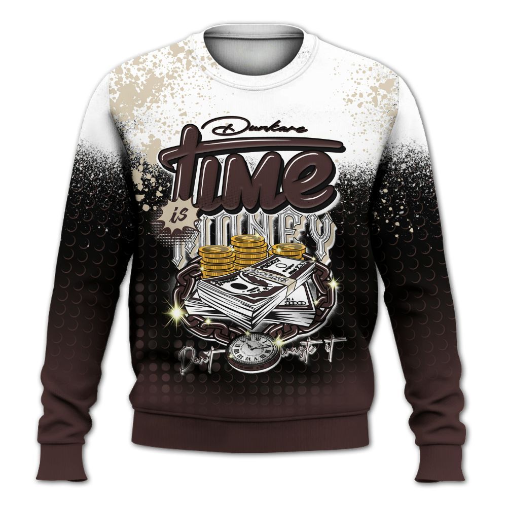 Sweatshirt To Match Burgundy Crush 3s - Halftone Time Is Money All Over Print