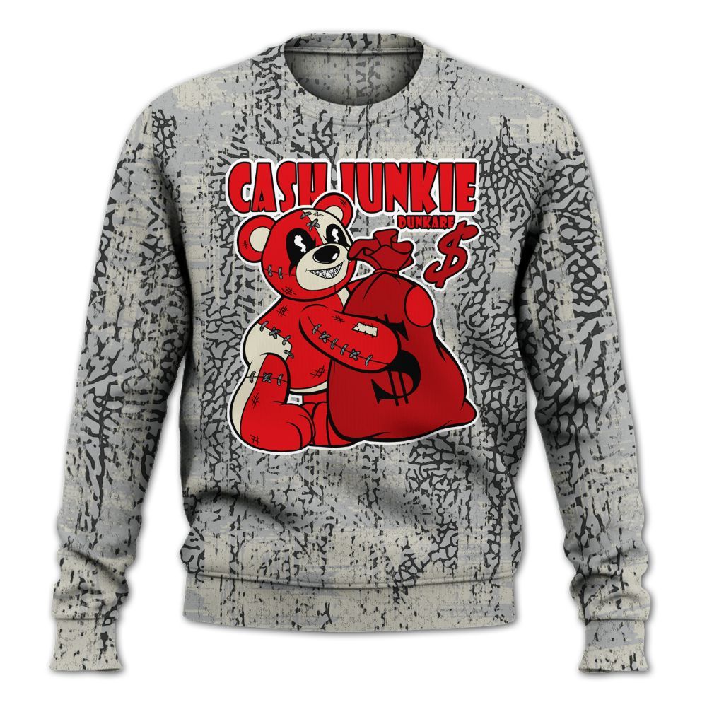 Sweatshirt To Match Cement Grey 3s - Cashs Junkie Bear Glitch Art All Over Print