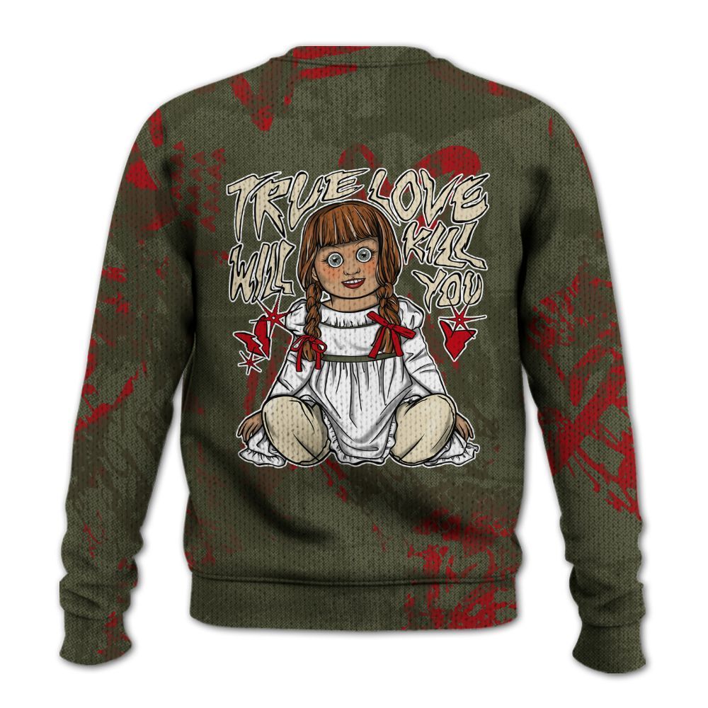 Knitted Sweater To Match Travis Scott Low OG Medium Olive 1s - Genuine Loves Bear Heart Grunge