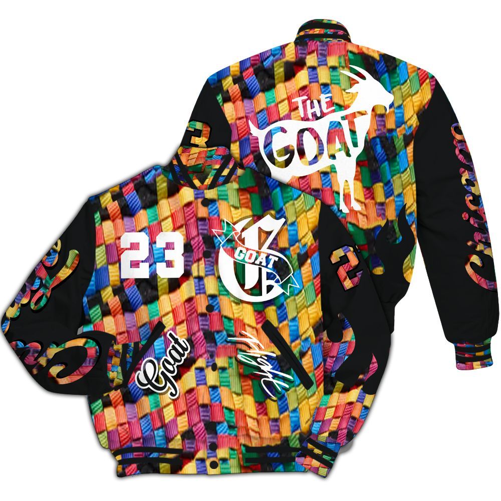 Varsity Jacket To Match Air Rainbow Weave - The G.O.A.T Flight Streetwear All Over Print
