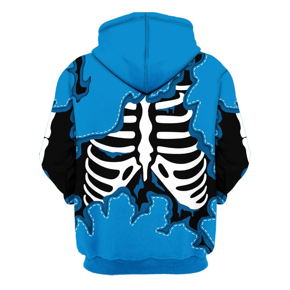Hoodie To Match Industrial Blue 4s - Skeleton Smiley Face Military Blue 4s All Over Print