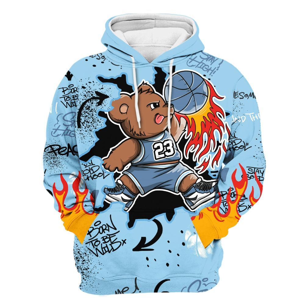 Hoodie To Match Legend Blue 11s - Number 23 Basketball Bear Custom Name All Over Print