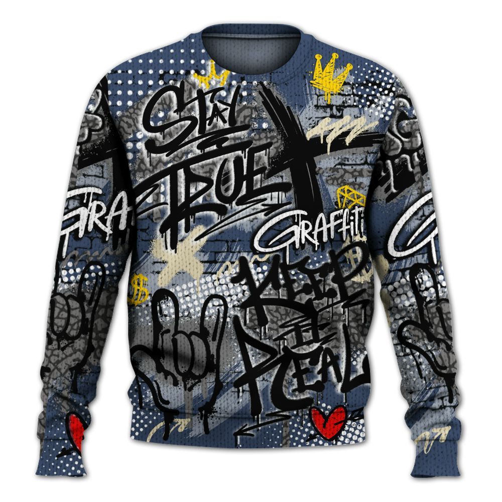 Knitted Sweater To Match Diffused Blue 3s - True It Real Graffiti Streetwear
