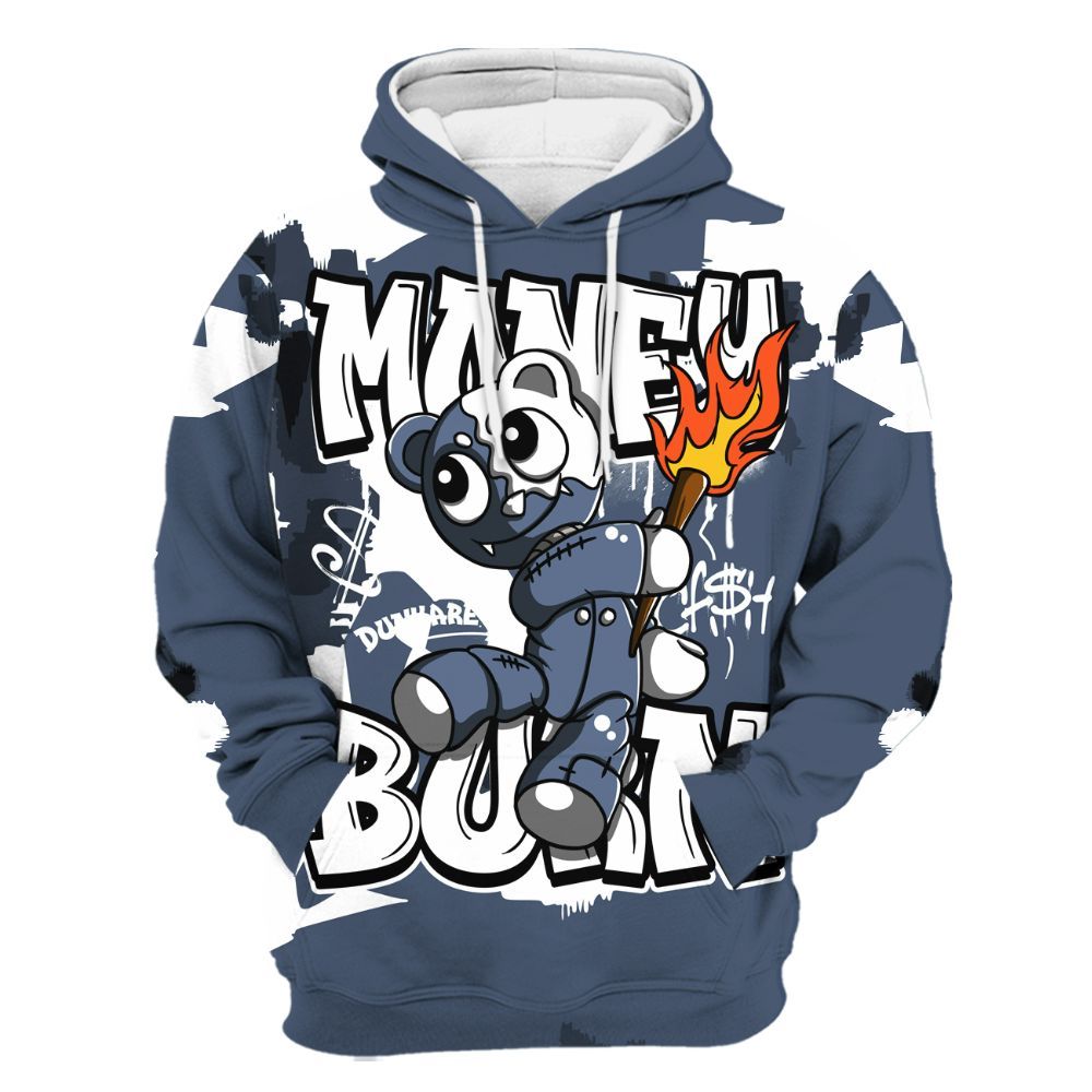 Hoodie To Match Low Diffused Blue 11s - Money Burn Retro All Over Print