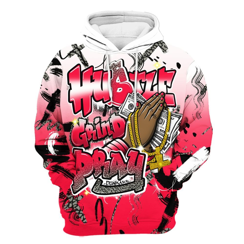 Hoodie To Match Retro Fire Red 3s - Money Hustle Grind Pray All Over Print