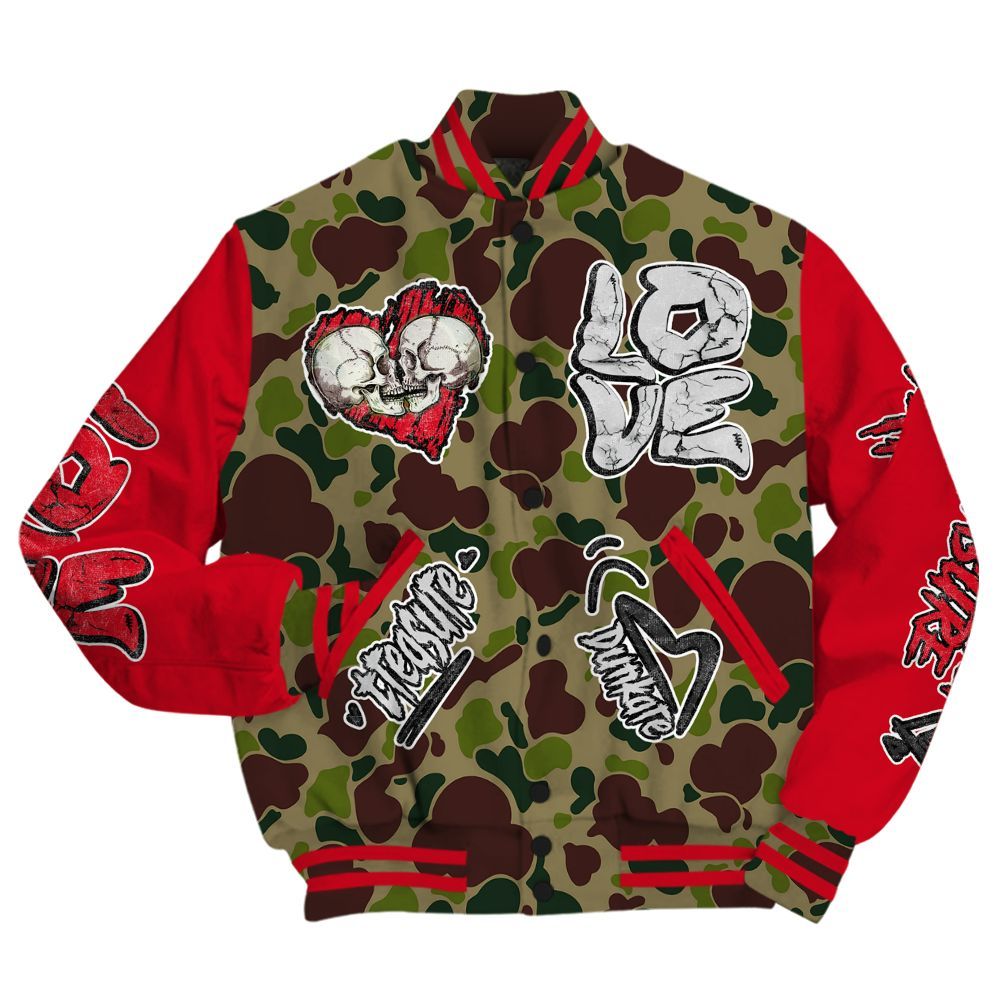 Varsity Jacket To Match Air Max 90 Duck Camo Red - Skull Bear All Over Print