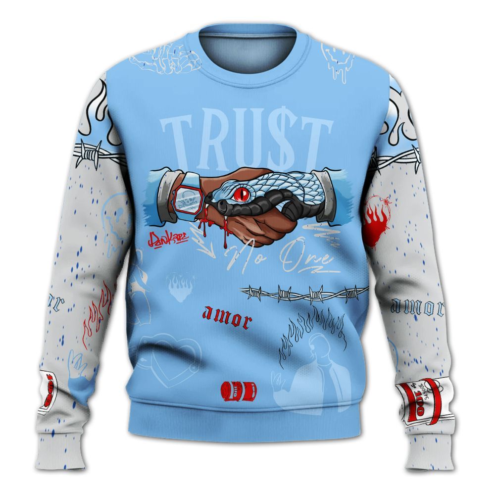 Sweatshirt To Match University Blue 5s - Snake Trust No One All Over Print