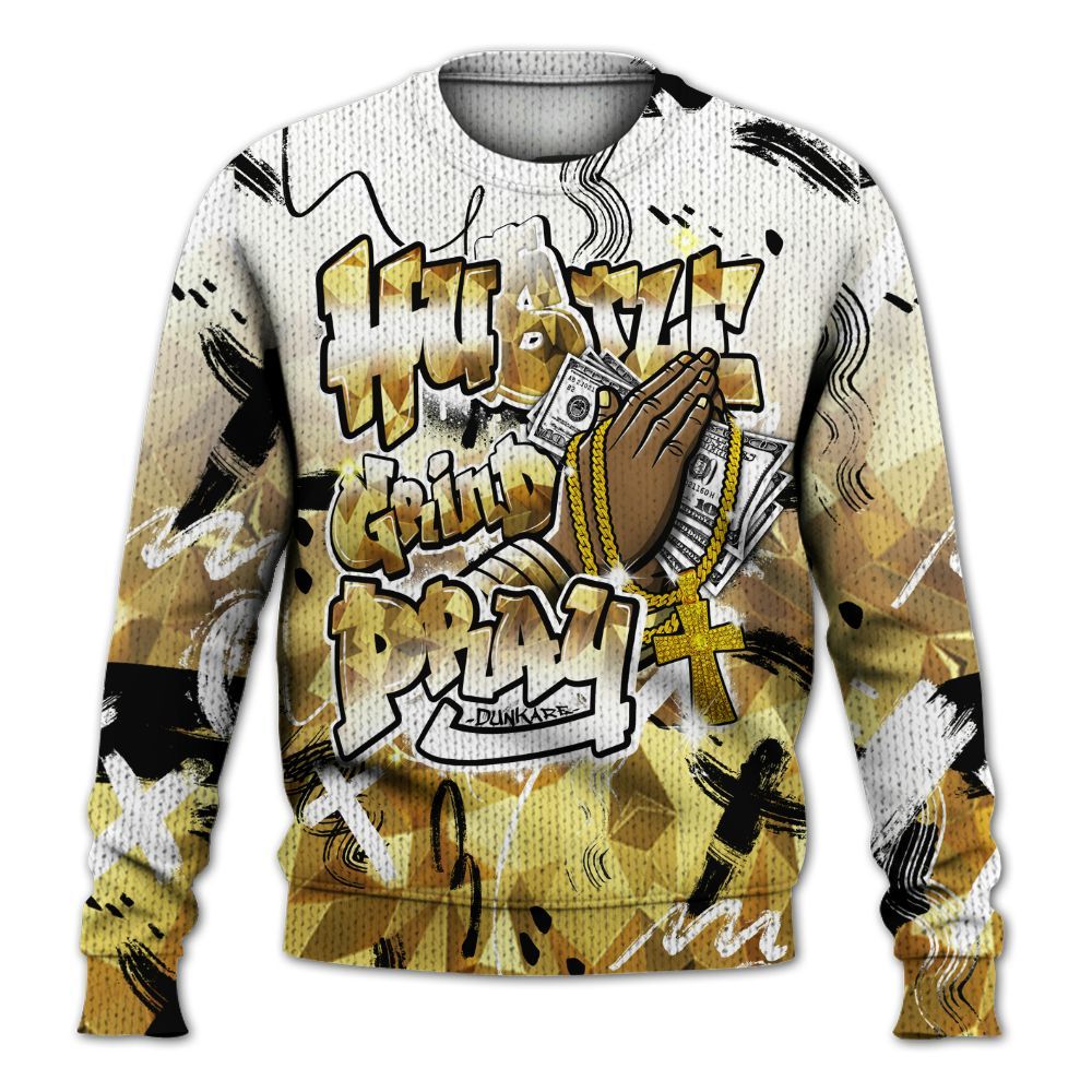 Knitted Sweater To Match NET Gold 4s - Money Hustle Grind Pray