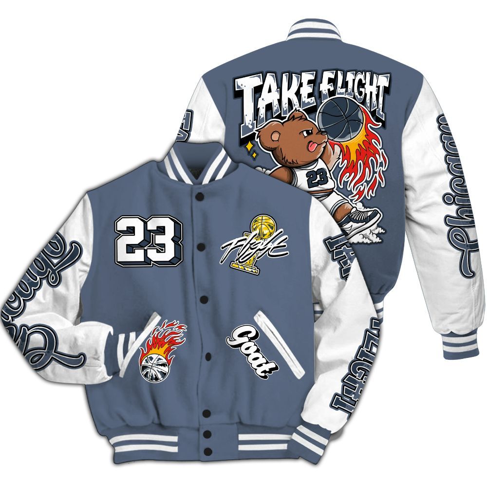 Varsity Jacket To Match Low Diffused Blue 11s - Number 23 Basketball Bear All Over Print