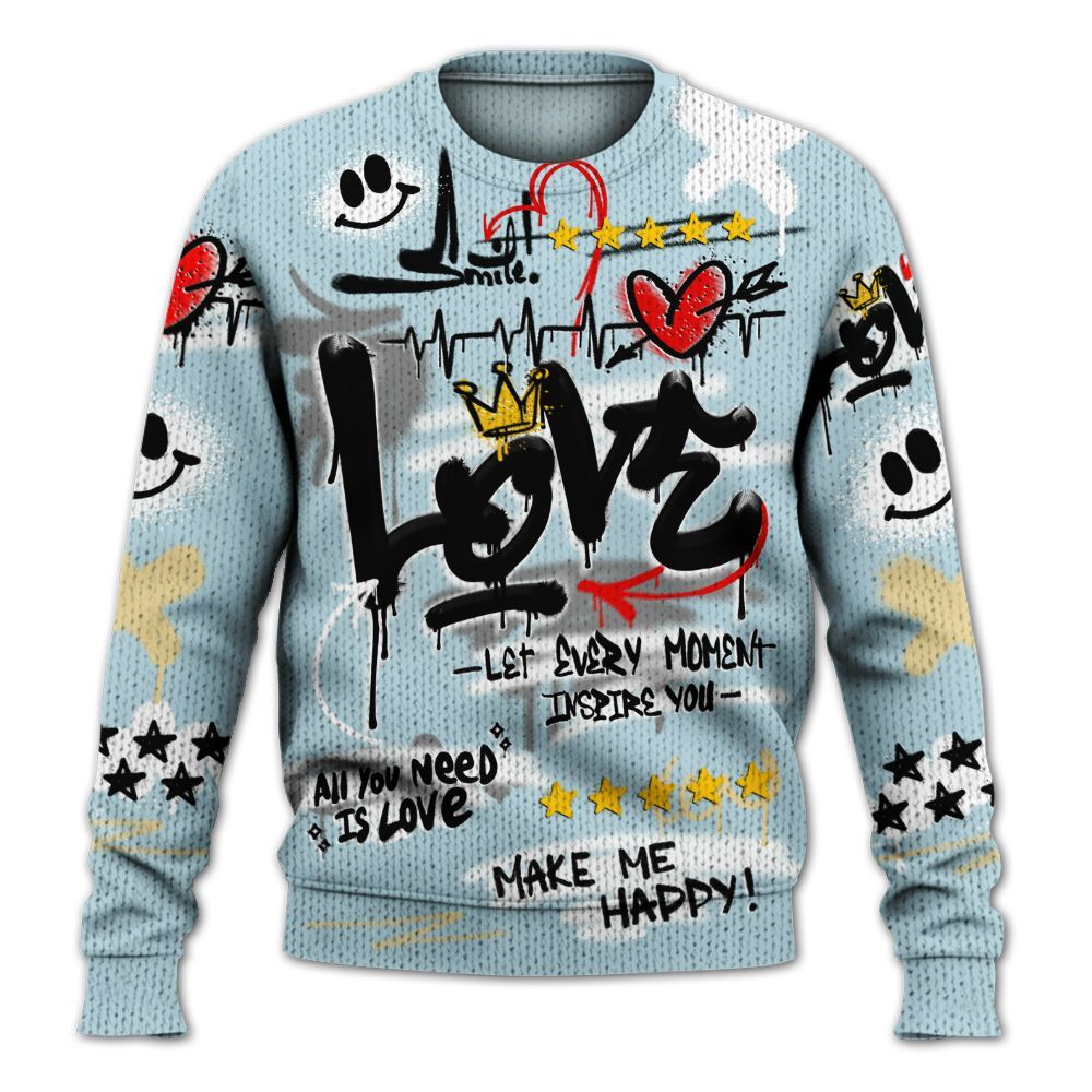 Knitted Sweater To Match Low Year Of The Snake 11s - Happy Love Beats Graffiti Streetwear