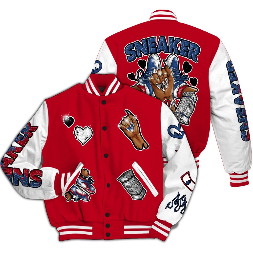 Varsity Jacket To Match Air Griffey Max Black Red Navy Blue 1s - Sneakerz Girlz All Over Print