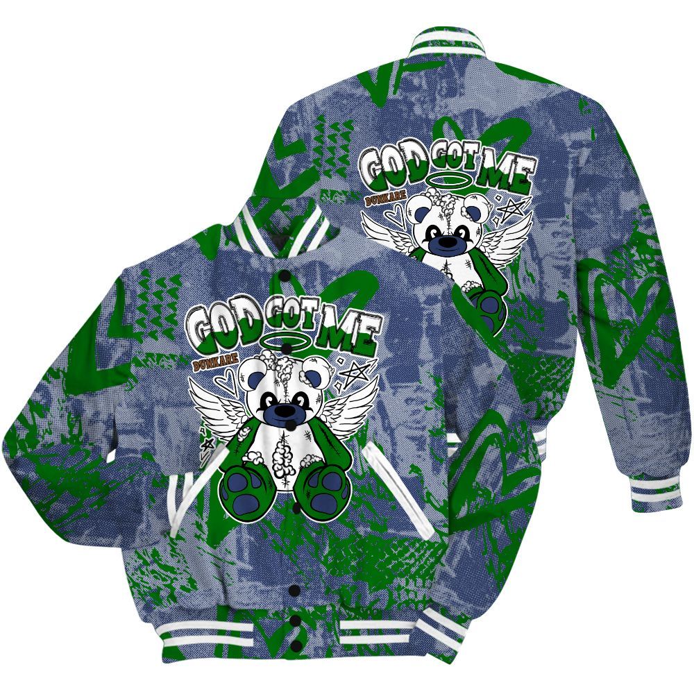 Varsity Jacket To Match Midnight Navy 13s Shirt - Gods Guides Me Bear Heart Grunge All Over Print