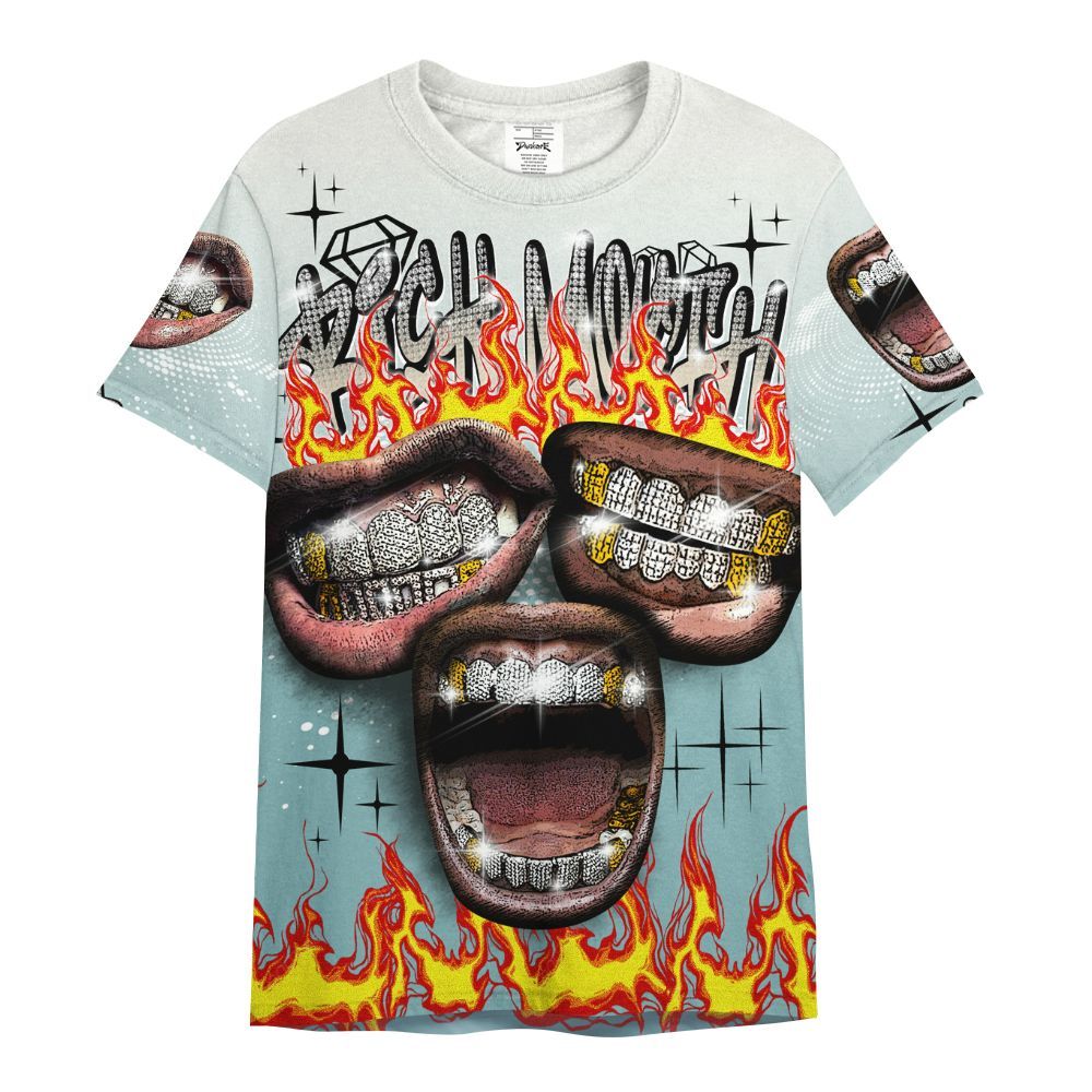 Shirt To Match Dunk Low Glacier Blue Pale Ivory - Rich Mouth Fire Rap Retro 90s All Over Print