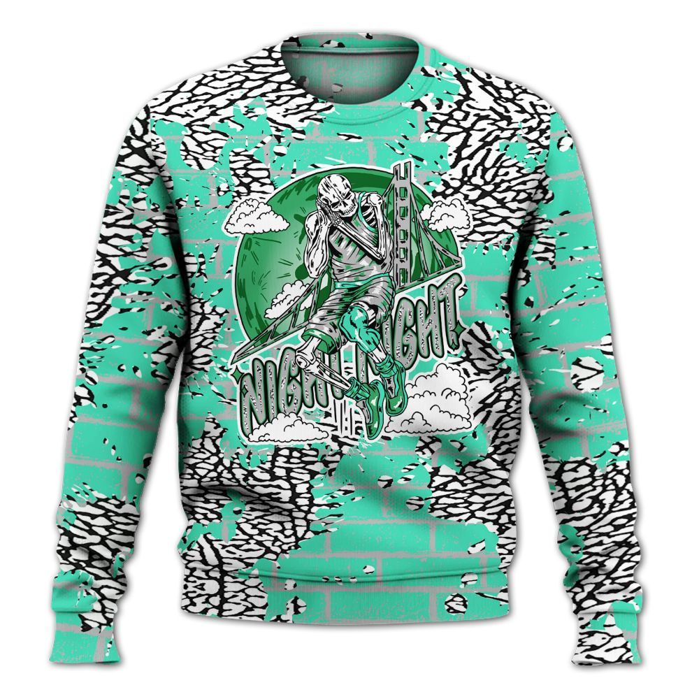 Sweatshirt To Match Black Green Glow 3s - Seeya Skeleton Brick All Over Print