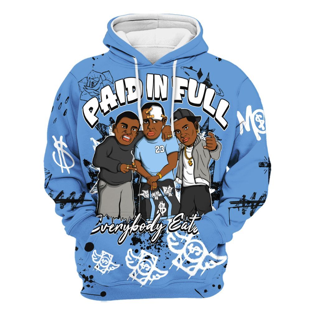 Hoodie To Match Black University Blue 5s - Everybody Paid In Full Crayon All Over Print
