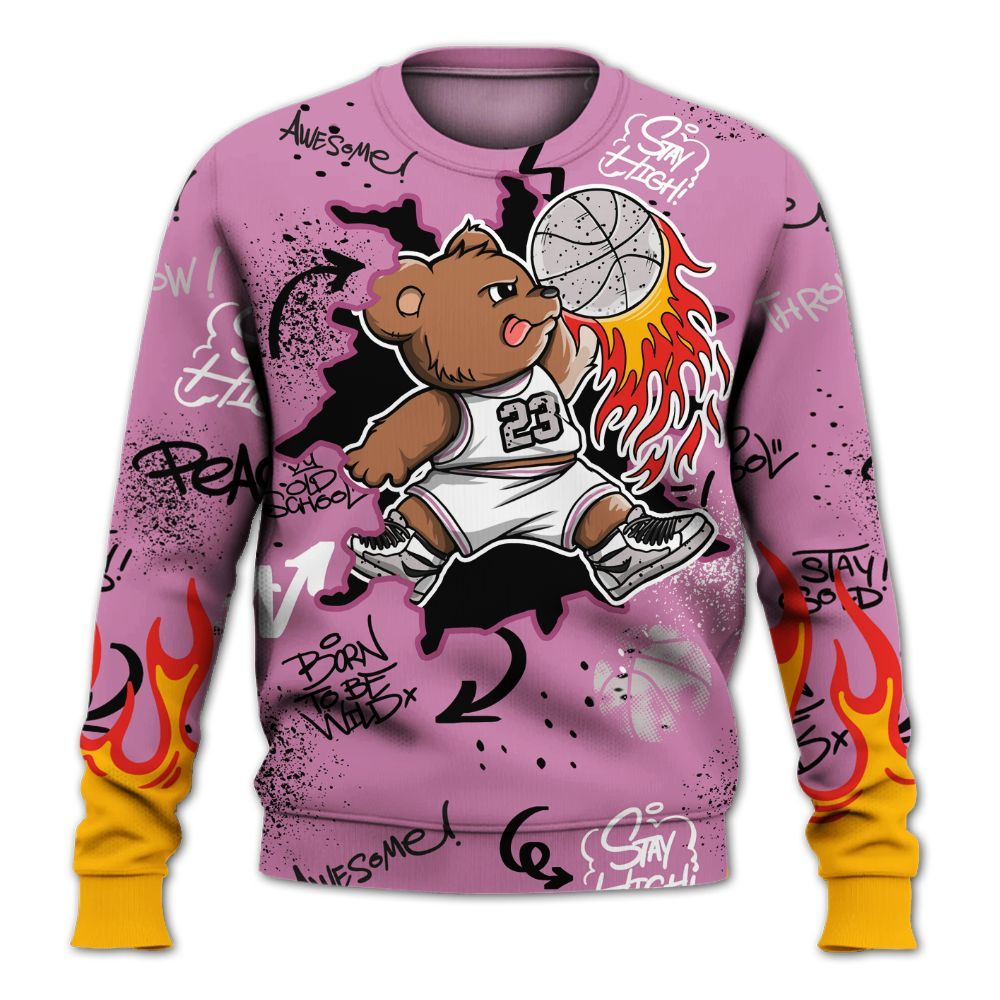 Sweatshirt To Match Neutral Grey Black White Orchid 4s - Number 23 Basketball Bear Custom Name All Over Print