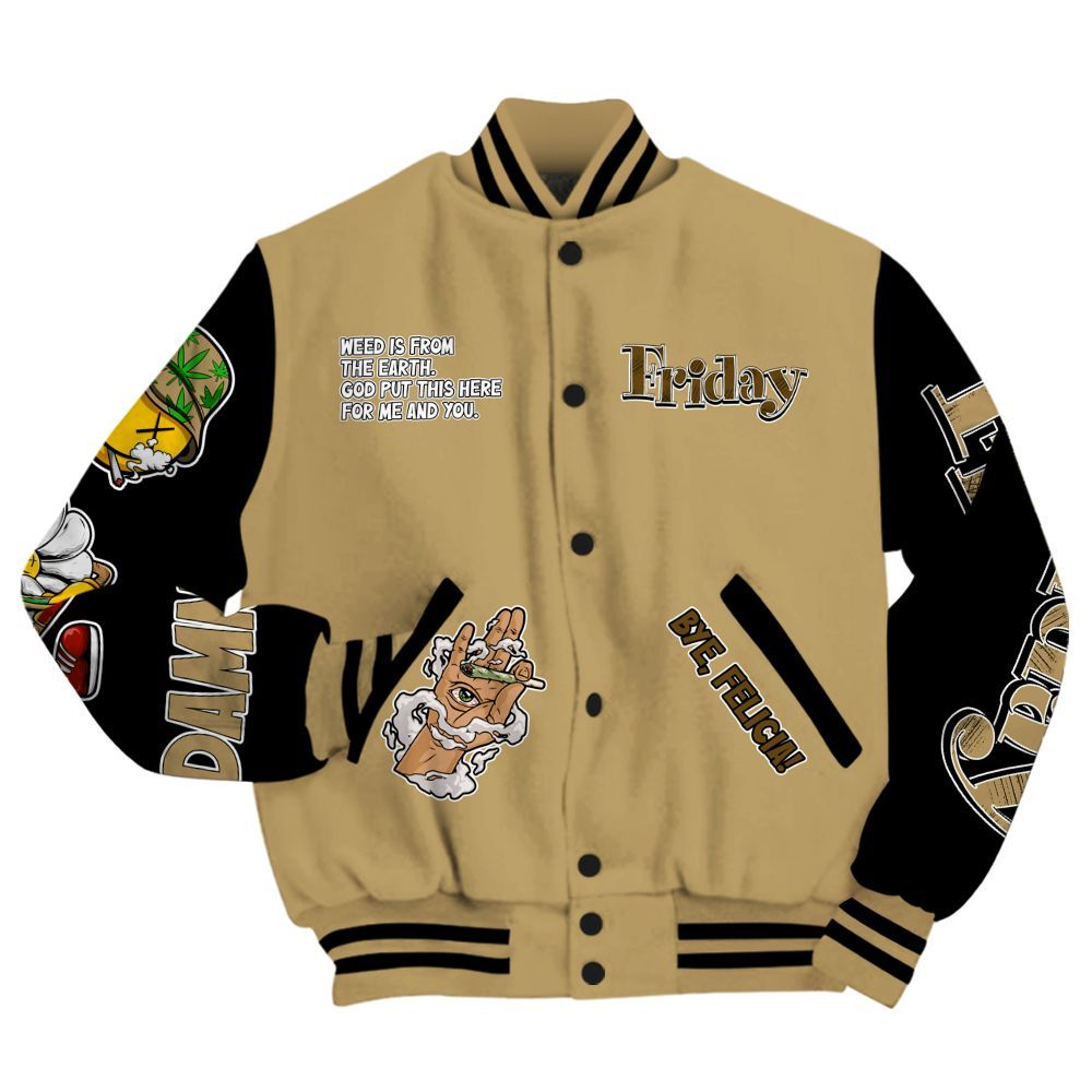 Varsity Jacket To Match High OG Black Metallic Gold 1s - Friday Sneaker Stress Style All Over Print