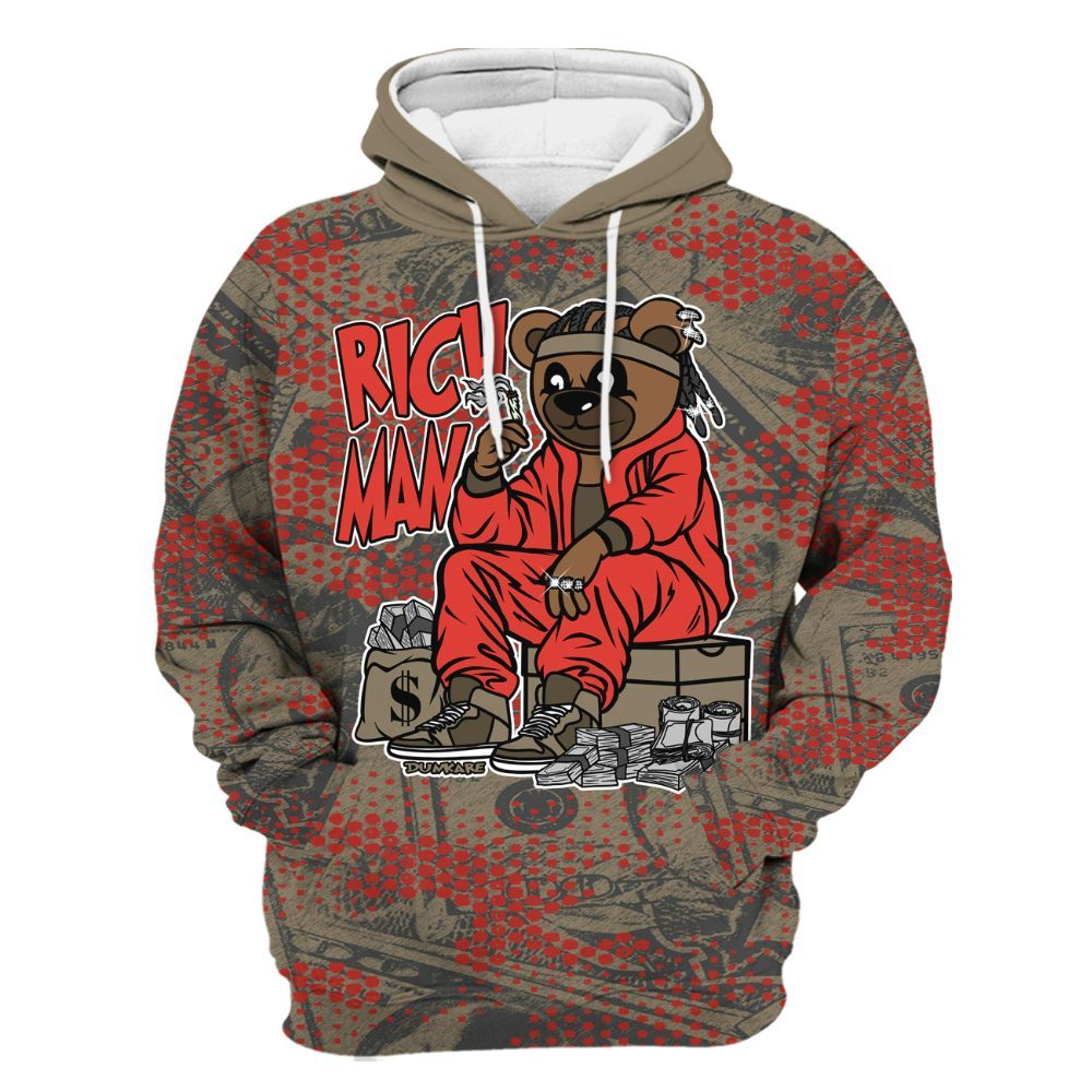 Hoodie To Match Olive 9s - Rich Man Bear Banknotes Art All Over Print