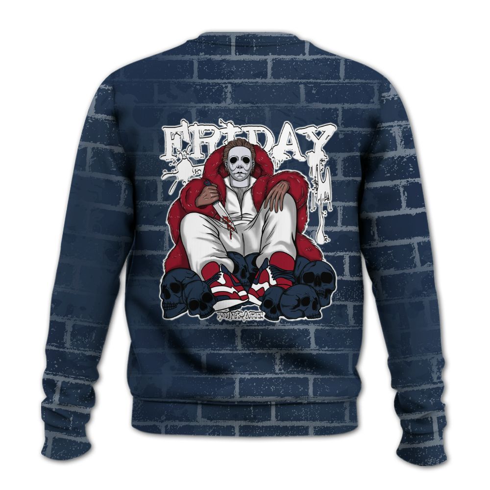 Sweatshirt To Match White Midnight Navy 6s - Friday Brick All Over Print